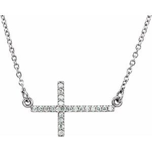 Platinum Natural Diamond Sideways Cross Necklace