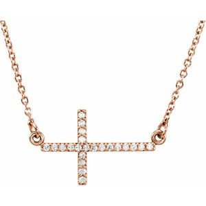 14K Rose Gold Diamond Sideways Cross Necklace