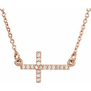 14K Rose Gold Diamond Sideways Cross Necklace