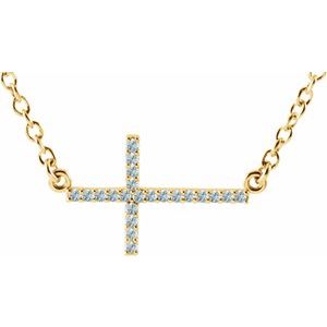 14K Yellow Gold Diamond Sideways Cross Necklace