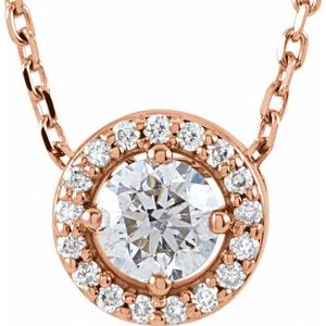 14K Rose Gold Halo Diamond Necklace
