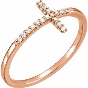 14K Diamond Rose Gold Sideways Cross Ring