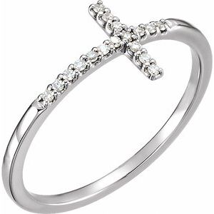 14K Diamond White Gold Sideways Cross Ring