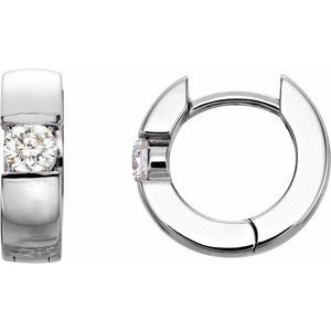 Platinum Lab Diamond Single Stone Hinged Huggie Hoop Earrings