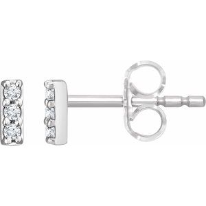 14K White Gold Lab Diamond Bar Stud Earrings