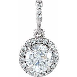 14K White Natural Diamond Halo-Style Pendant