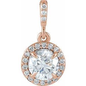 14K White Natural Diamond Halo-Style Pendant