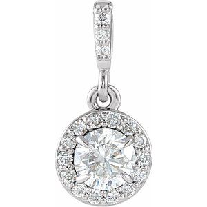 14K White Natural Diamond Halo-Style Pendant