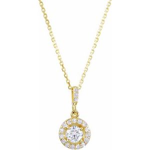 14K Yellow Gold Round Lab Diamond Halo Pendant Necklace