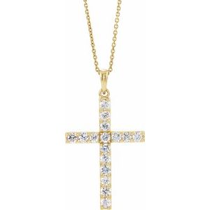 14K Yellow Gold Natural Diamond Cross Pendant Jewelry