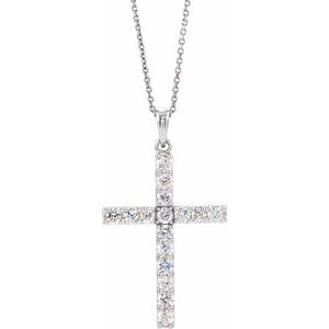 14K White Gold Natural Diamond Cross Pendant Jewelry