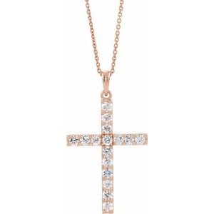 14K Rose Gold Natural Diamond Cross Pendant Jewelry