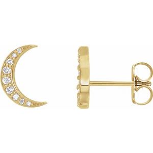 14K Yellow Gold Lab Diamond Crescent Moon Earrings