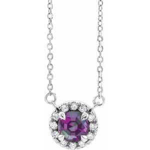 14K White  Lab-Grown Alexandrite &amp; W Natual Diamond 16&quot; Necklace