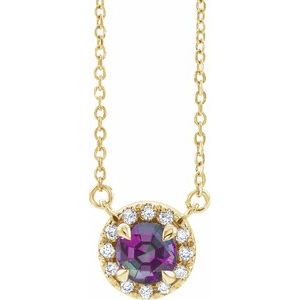 14K White  Lab-Grown Alexandrite &amp; W Natual Diamond 16&quot; Necklace