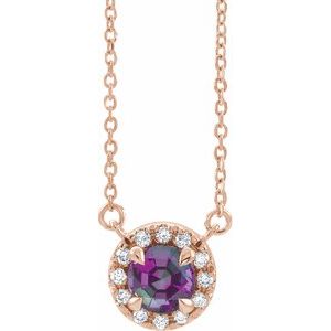 14K White  Lab-Grown Alexandrite &amp; W Natual Diamond 16&quot; Necklace