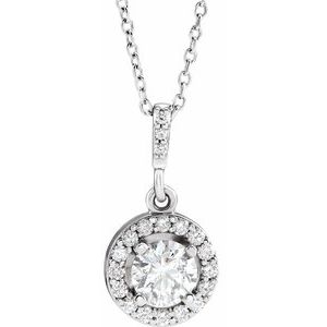 14K White Gold Round Lab Diamond Halo Pendant Necklace