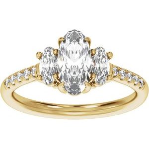 Elongated Oval Lab-Grown Diamond Three-Stone Engagement Ring in 14K Gold — 1 1/2 CTW, Yellow Gold, front view