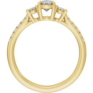 Elongated Oval Lab-Grown Diamond Three-Stone Engagement Ring in 14K Gold — 1 1/2 CTW, Yellow Gold, rear profile