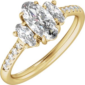 Yellow Gold 1 1/2 CTW Elongated Oval Lab-Grown Diamond Three-Stone Engagement Ring