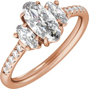 Rose Gold 1 1/2 CTW Elongated Oval Lab-Grown Diamond Three-Stone Engagement Ring