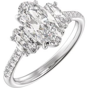 White Gold 2 3/4 CTW Elongated Oval Lab-Grown Diamond Three-Stone Engagement Ring