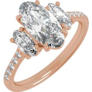 Rose Gold 2 3/4 CTW Elongated Oval Lab-Grown Diamond Three-Stone Engagement Ring