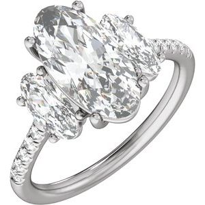 White Gold 4 1/8 CTW Elongated Oval Lab-Grown Diamond Three-Stone Engagement Ring
