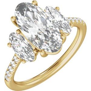Yellow Gold 4 1/8 CTW Elongated Oval Lab-Grown Diamond Three-Stone Engagement Ring