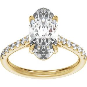 Oval Lab-Grown Diamond Pavé Engagement Ring in 14K Gold — 9.8x4.9 mm Oval 1 1/3 CTW, Yellow Gold, front view
