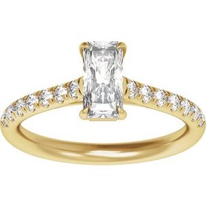 Radiant Lab-Grown Diamond Pavé Engagement Ring in 14K Gold — 8.6x4.3 mm Radiant 1 1/3 CTW, Yellow Gold, front view