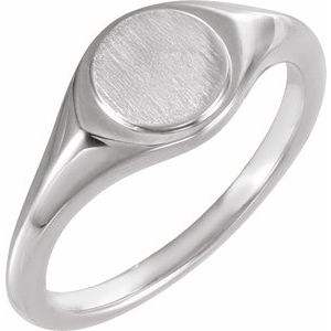 14K White Gold 7 mm Round Signet Ring