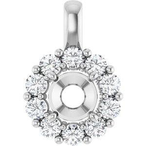 14K White Natural Blue Sapphire &  Natural Diamond Pendant