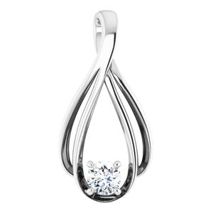 14K White Natural Diamond Teardrop Pendant