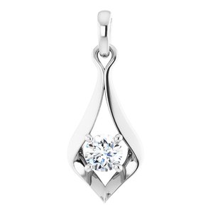 14K White Gold Solitaire Natural Diamond Pendant