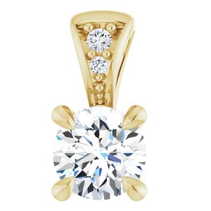 14K White Natural Diamond Pendant