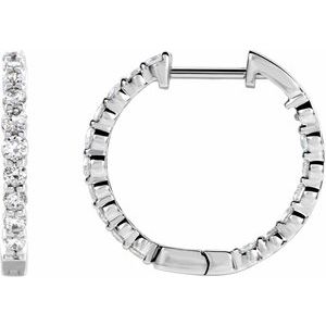 14K White Gold Lab Diamond Inside Outside Hinged Hoop Earrings