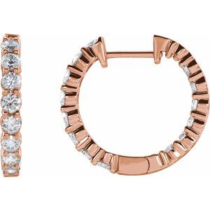 14K Rose Gold Lab Diamond Inside Outside Hinged Hoop Earrings