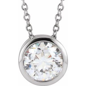 14K White Gold Round Bezel Set Solitaire Diamond Necklace