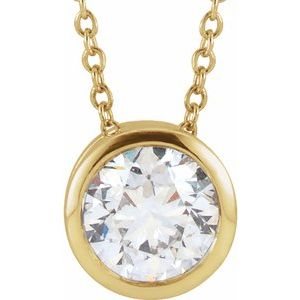 14K Yellow Gold Round Bezel Set Solitaire Diamond Necklace