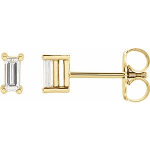 14K Yellow Gold Straight Baguette Lab Diamond Stud Earrings