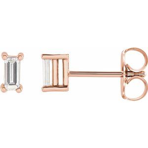 14K Rose Gold Straight Baguette Lab Diamond Stud Earrings