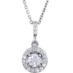 14K White Gold Round Lab Diamond Halo Pendant Necklace