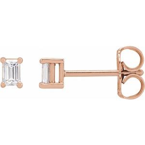 14K Rose Gold Straight Baguette Lab Diamond Stud Earrings