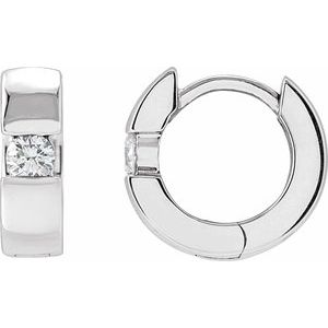 14K White Gold Lab Diamond Single Stone Hinged Huggie Hoop Earrings