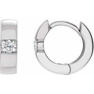 14K White Gold Lab Diamond Single Stone Hinged Huggie Hoop Earrings