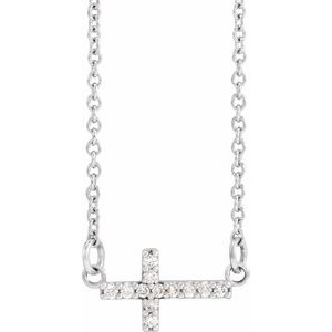 Platinum Natural Diamond Sideways Cross Necklace