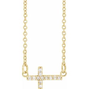 14K Yellow Gold Diamond Sideways Cross Necklace