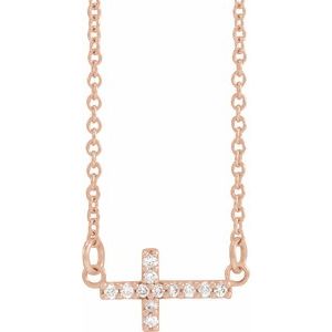 14K Rose Gold Diamond Sideways Cross Necklace