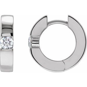 14K White Gold Lab Diamond Single Stone Hinged Huggie Hoop Earrings